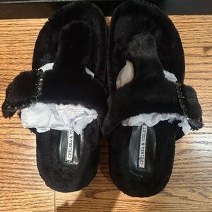 Chelsea & Violet Black Fuzzy Sandal